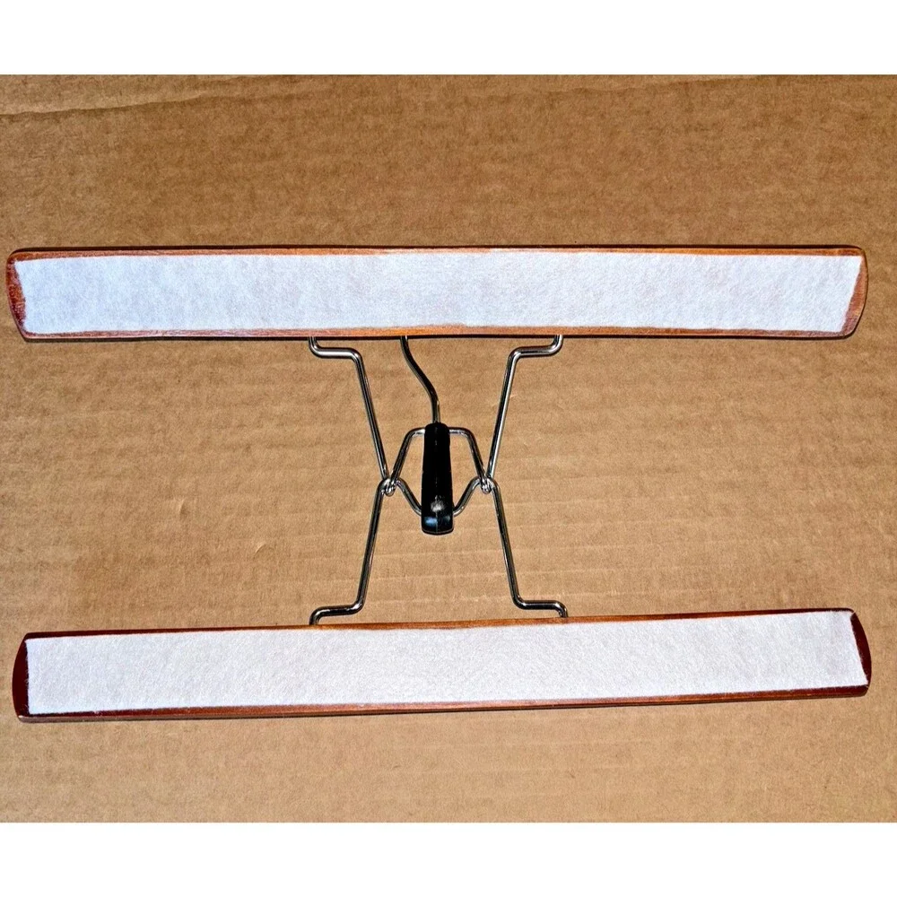 Wooden Hangers Clamp Lot of 6 Lined Pants Dress Skirts Vintage